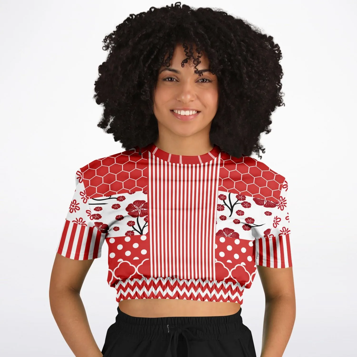 Red Crimson Short Sleeve Cropped Eco-Poly Sweater