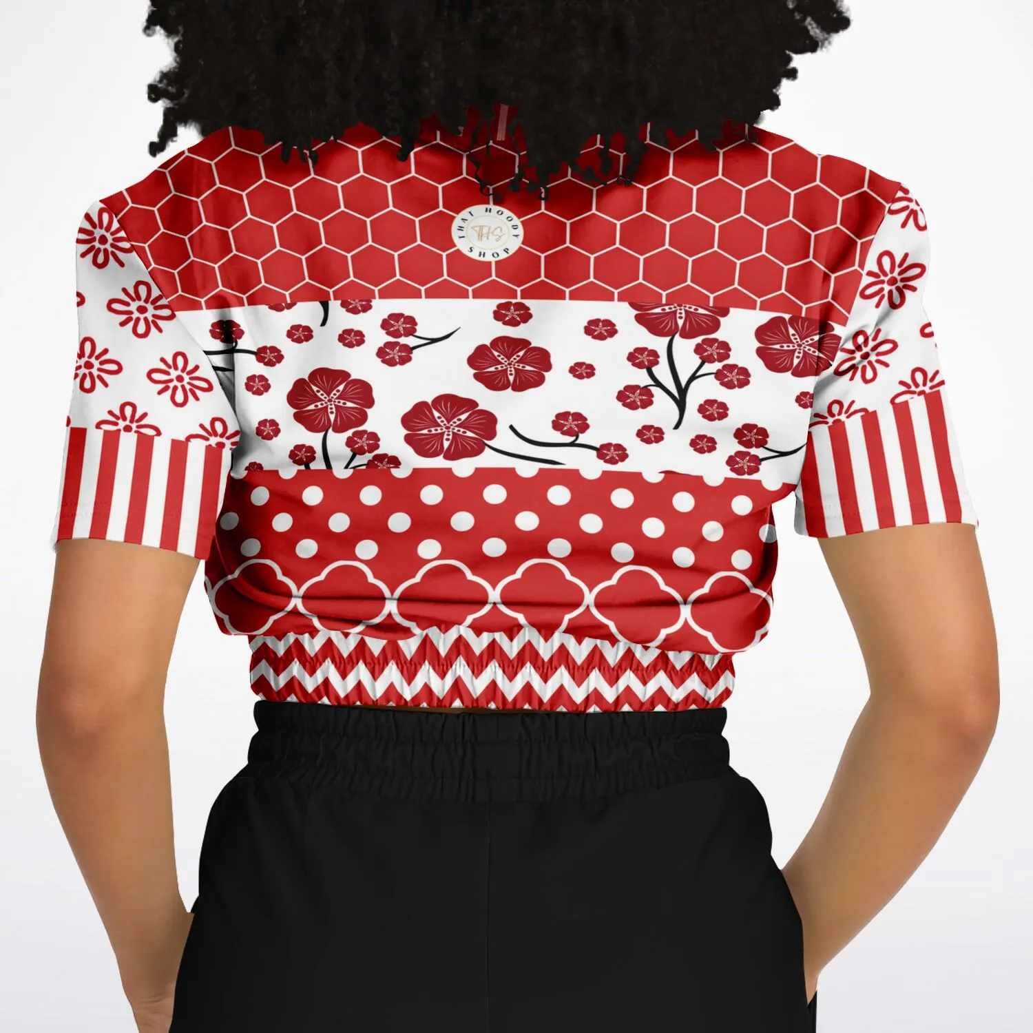 Red Crimson Short Sleeve Cropped Eco-Poly Sweater