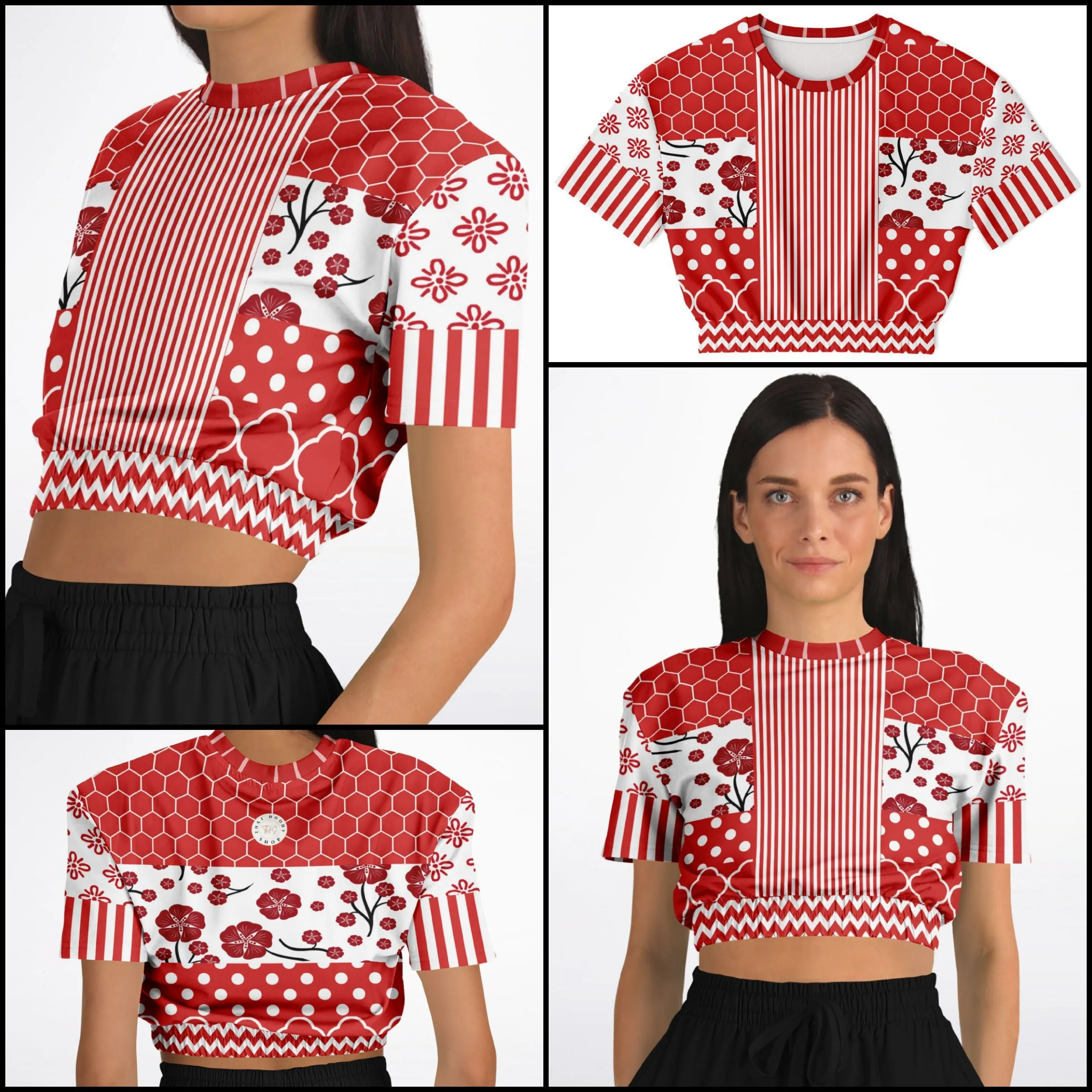 Red Crimson Short Sleeve Cropped Eco-Poly Sweater