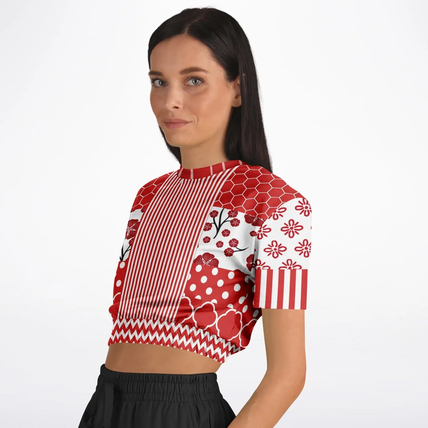 Red Crimson Short Sleeve Cropped Eco-Poly Sweater