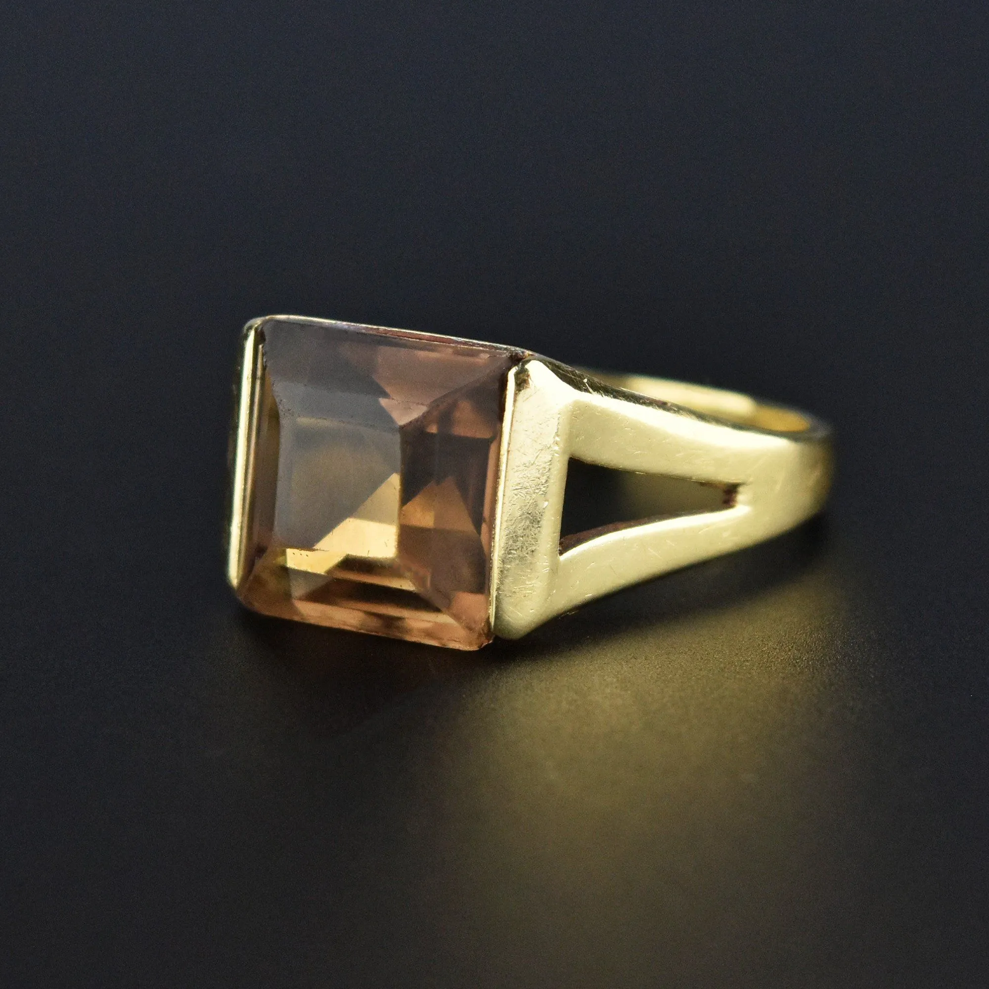 Retro 14K Gold 4.75 CTW Smoky Quartz Signet Style Ring, Sz 6.25