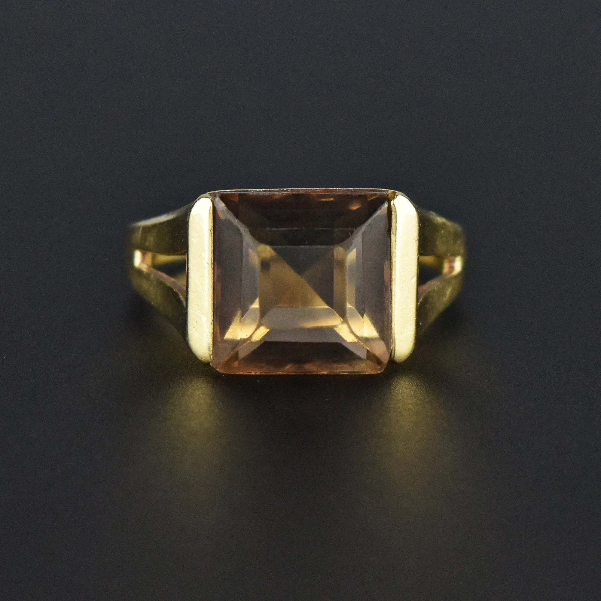 Retro 14K Gold 4.75 CTW Smoky Quartz Signet Style Ring, Sz 6.25