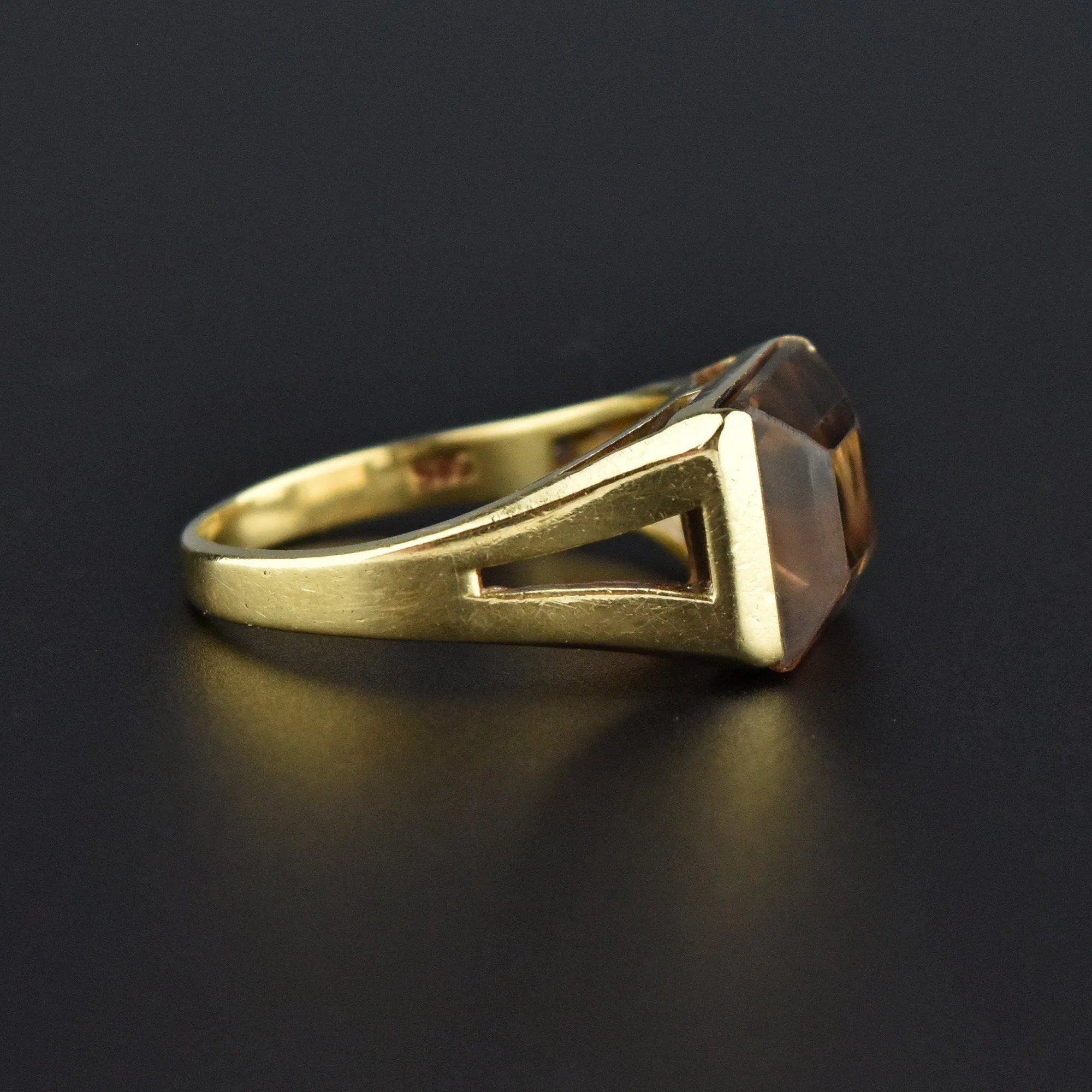 Retro 14K Gold 4.75 CTW Smoky Quartz Signet Style Ring, Sz 6.25