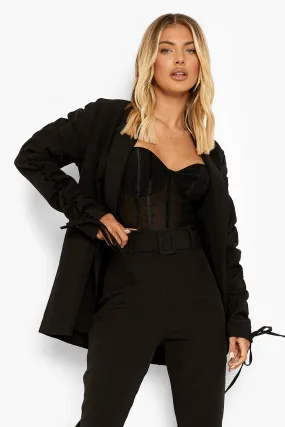 Ruched Sleeve Longline Tailored Blazer