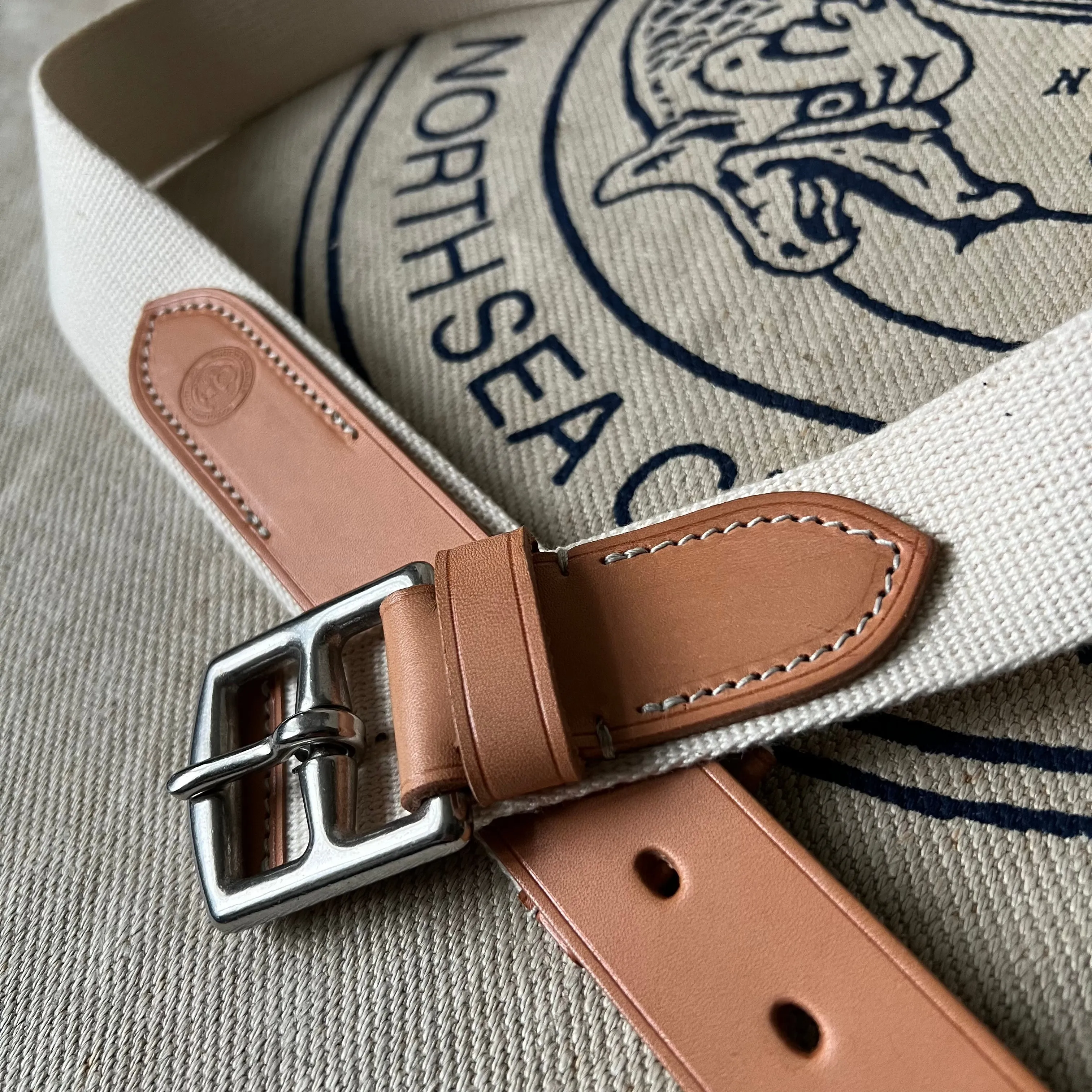 SAMPLE SALE - WEBBING AND LEATHER BELT - ECRU / RUSSET