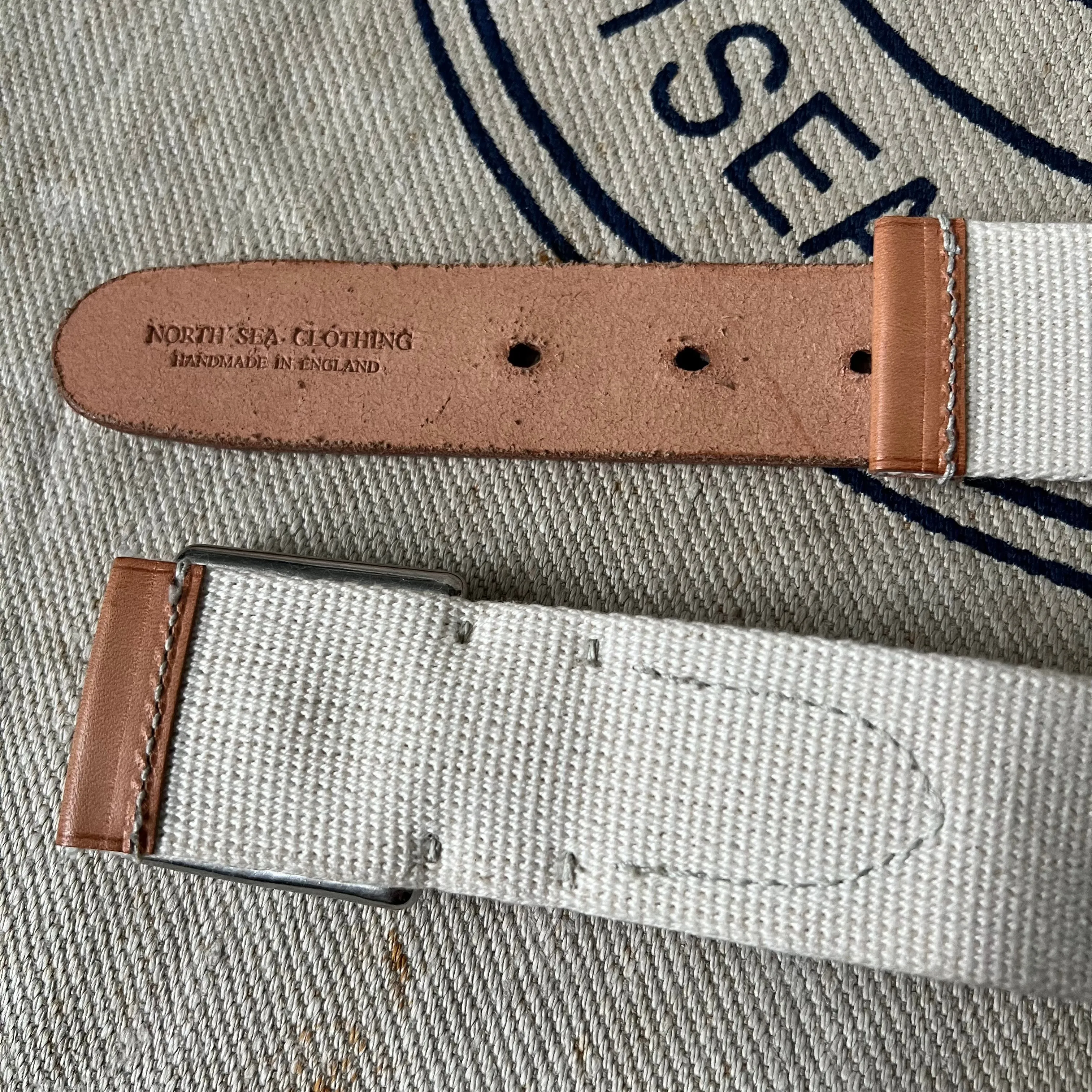 SAMPLE SALE - WEBBING AND LEATHER BELT - ECRU / RUSSET