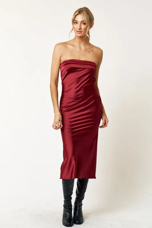 Satin Cowl Back Midi Dress