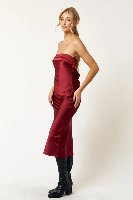 Satin Cowl Back Midi Dress