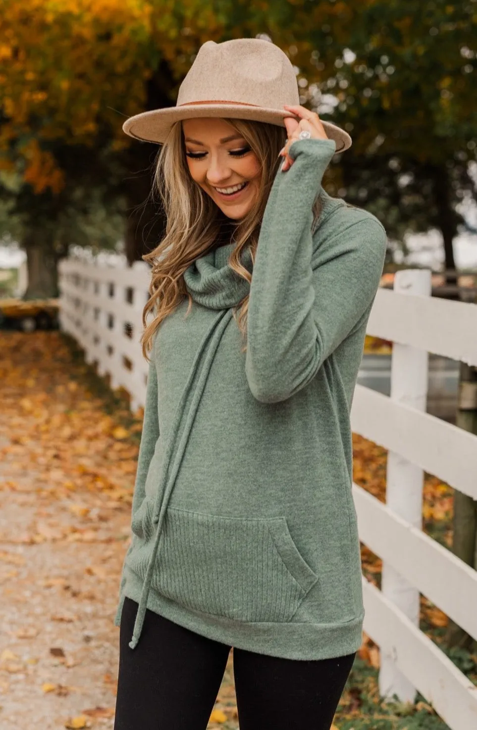 Searching For You Cowl Neck Top- Sage