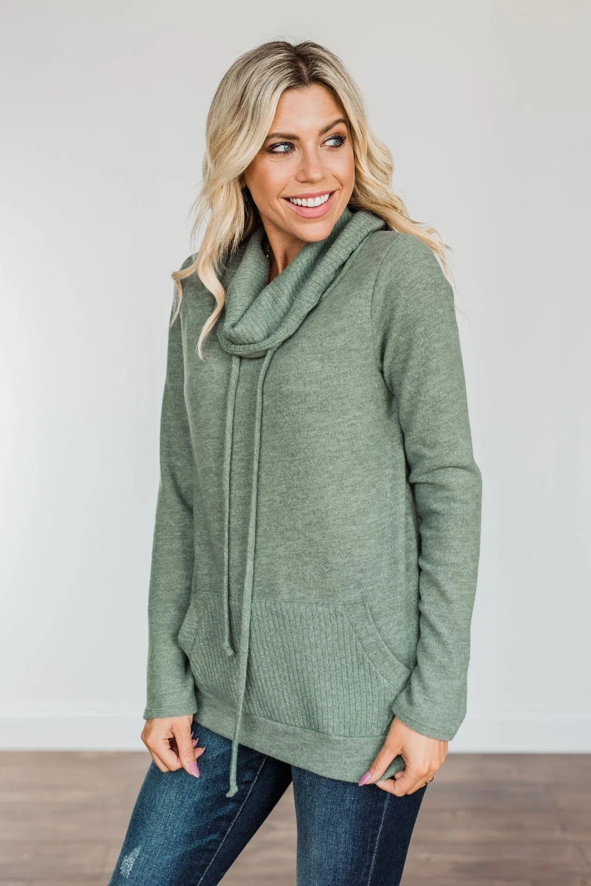 Searching For You Cowl Neck Top- Sage