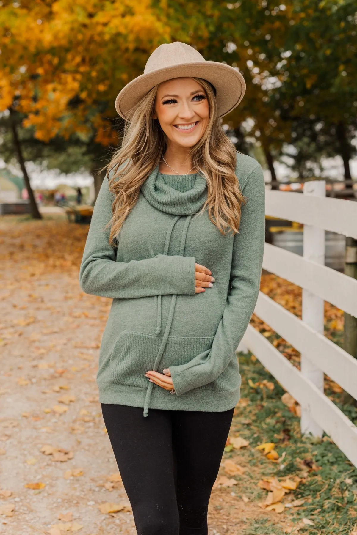 Searching For You Cowl Neck Top- Sage