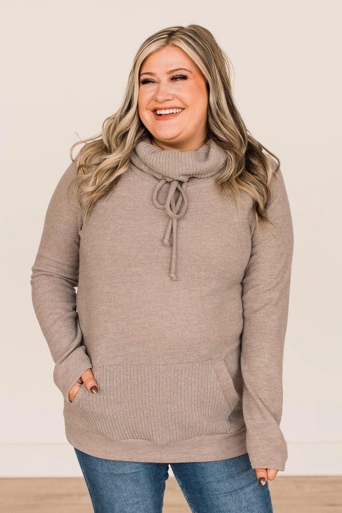 Searching For You Cowl Neck Top- Taupe