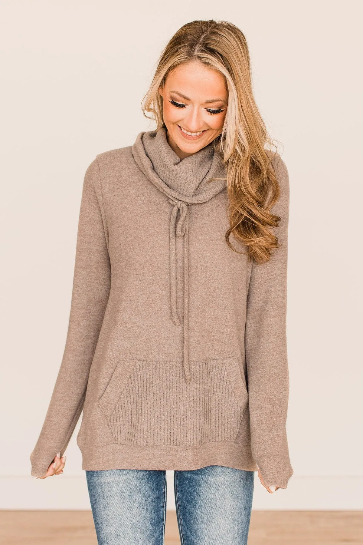 Searching For You Cowl Neck Top- Taupe