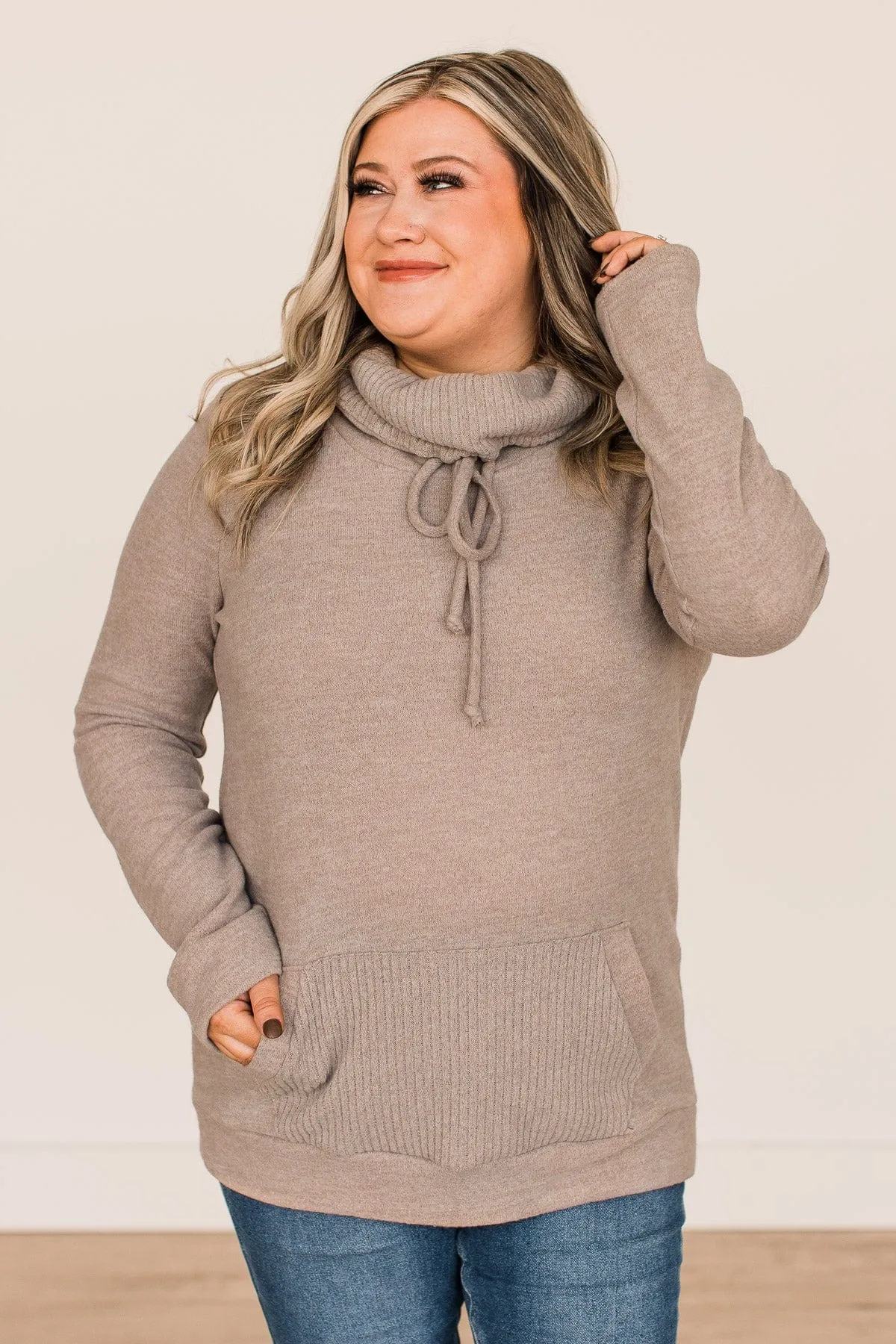 Searching For You Cowl Neck Top- Taupe