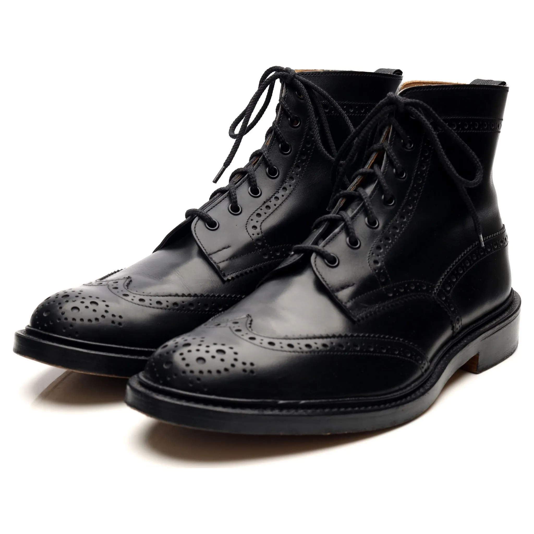 'Stow' Black Leather Brogue Boots UK 11.5