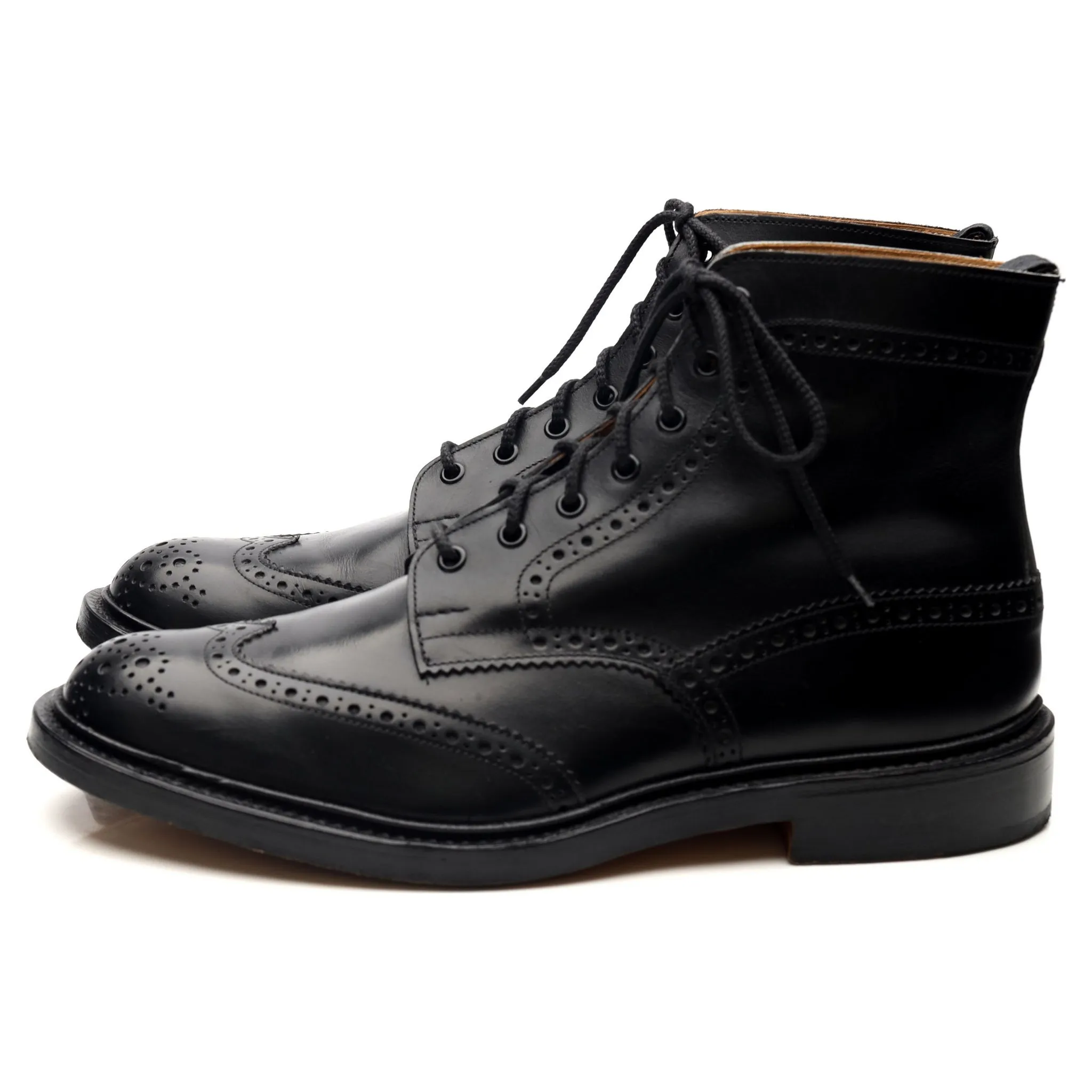 'Stow' Black Leather Brogue Boots UK 11.5