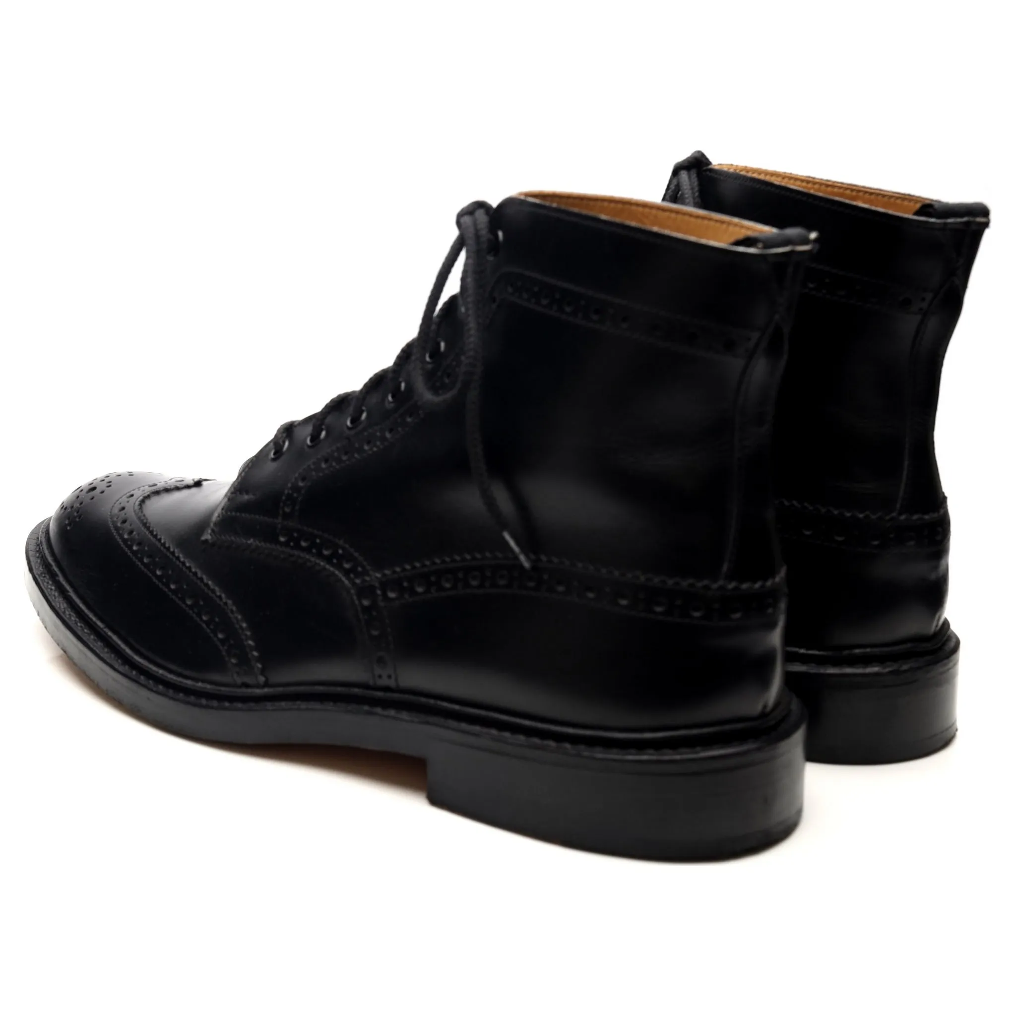 'Stow' Black Leather Brogue Boots UK 11.5