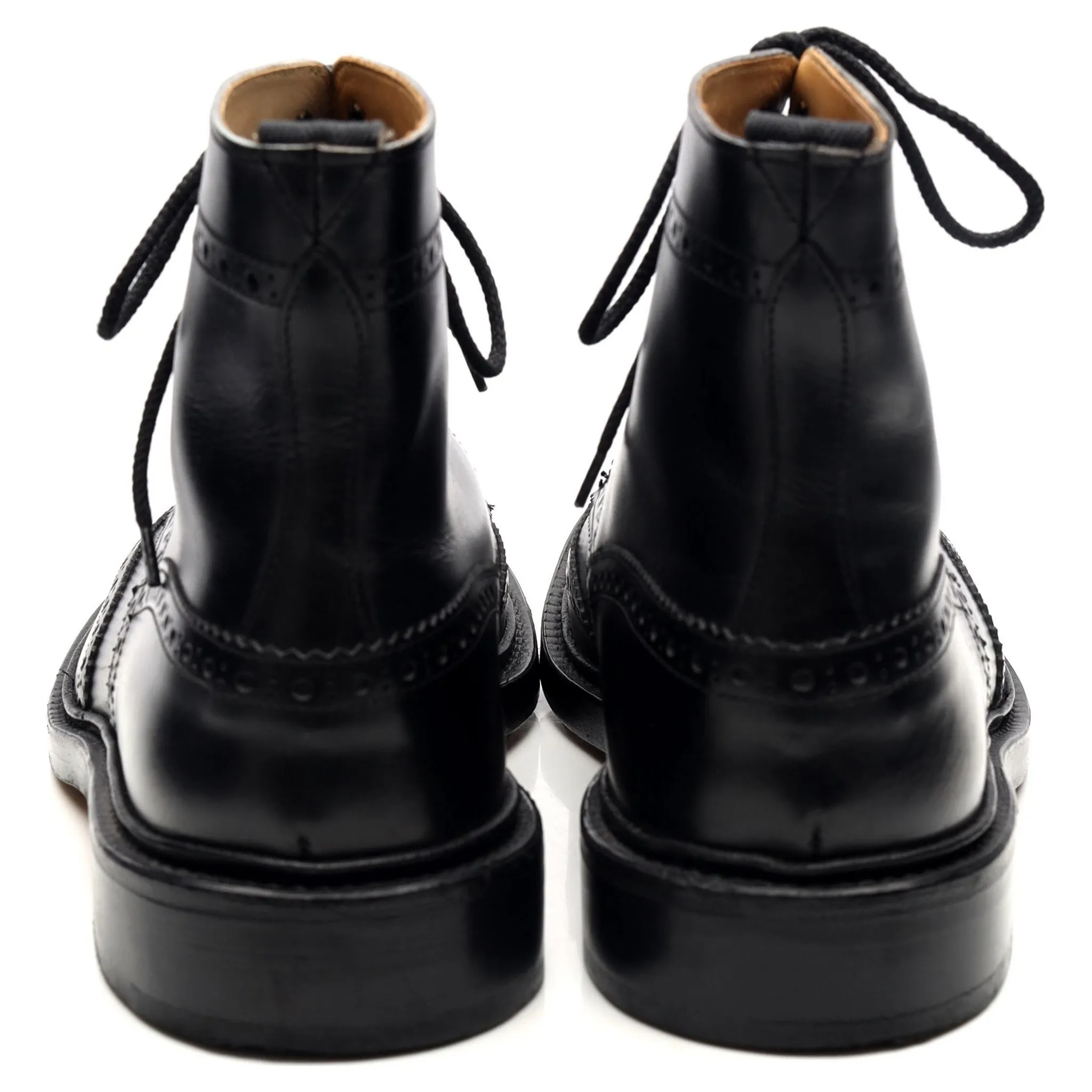 'Stow' Black Leather Brogue Boots UK 11.5