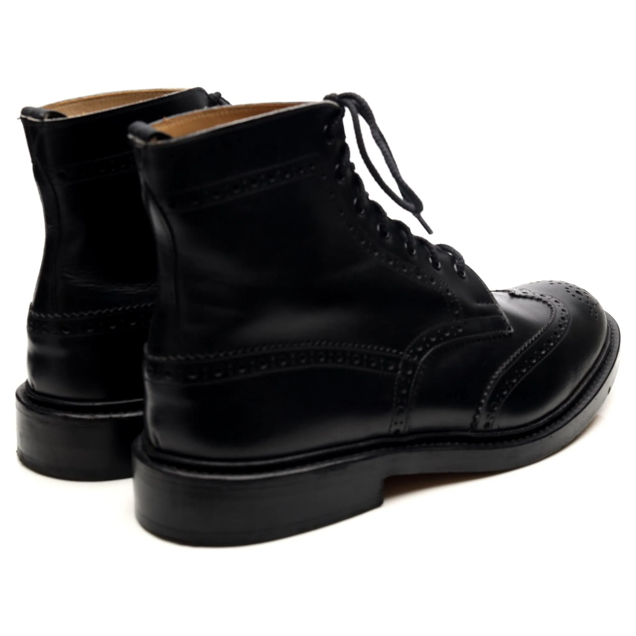 'Stow' Black Leather Brogue Boots UK 11.5