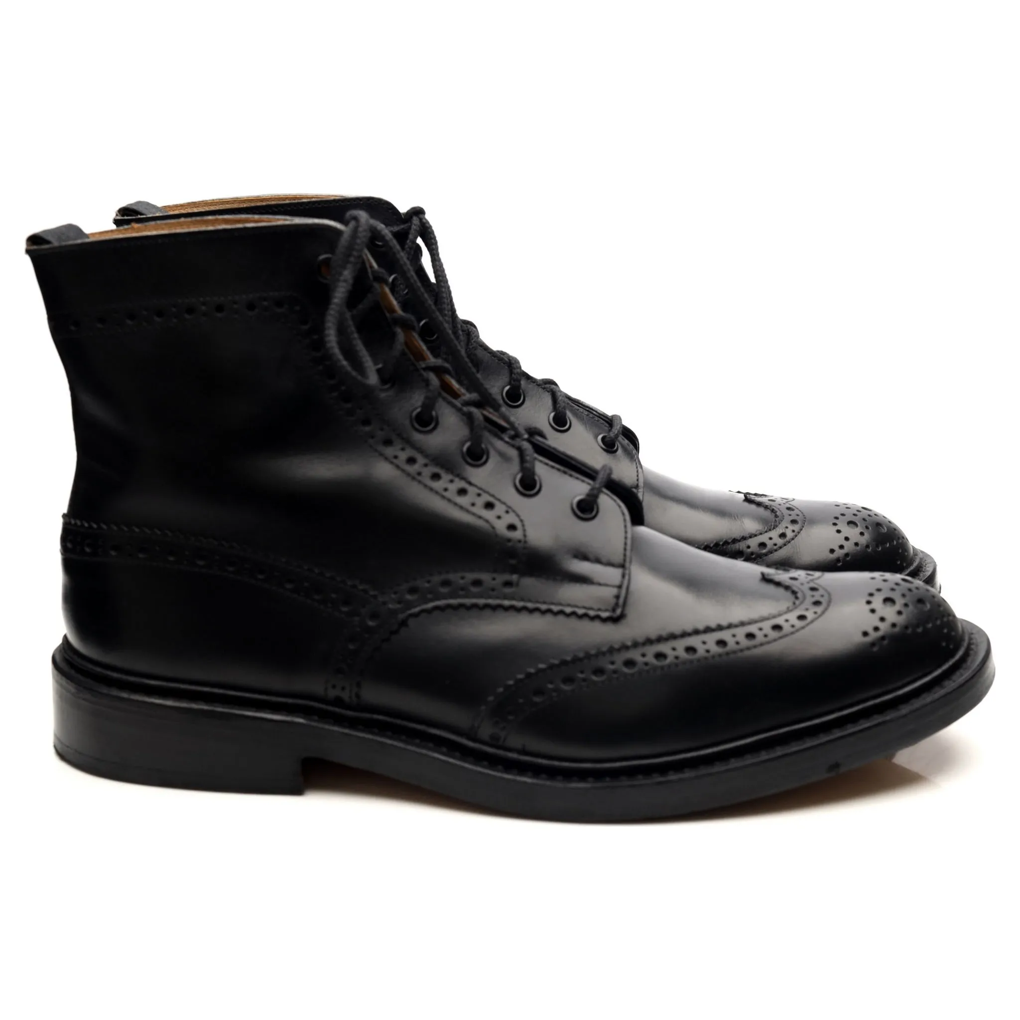 'Stow' Black Leather Brogue Boots UK 11.5