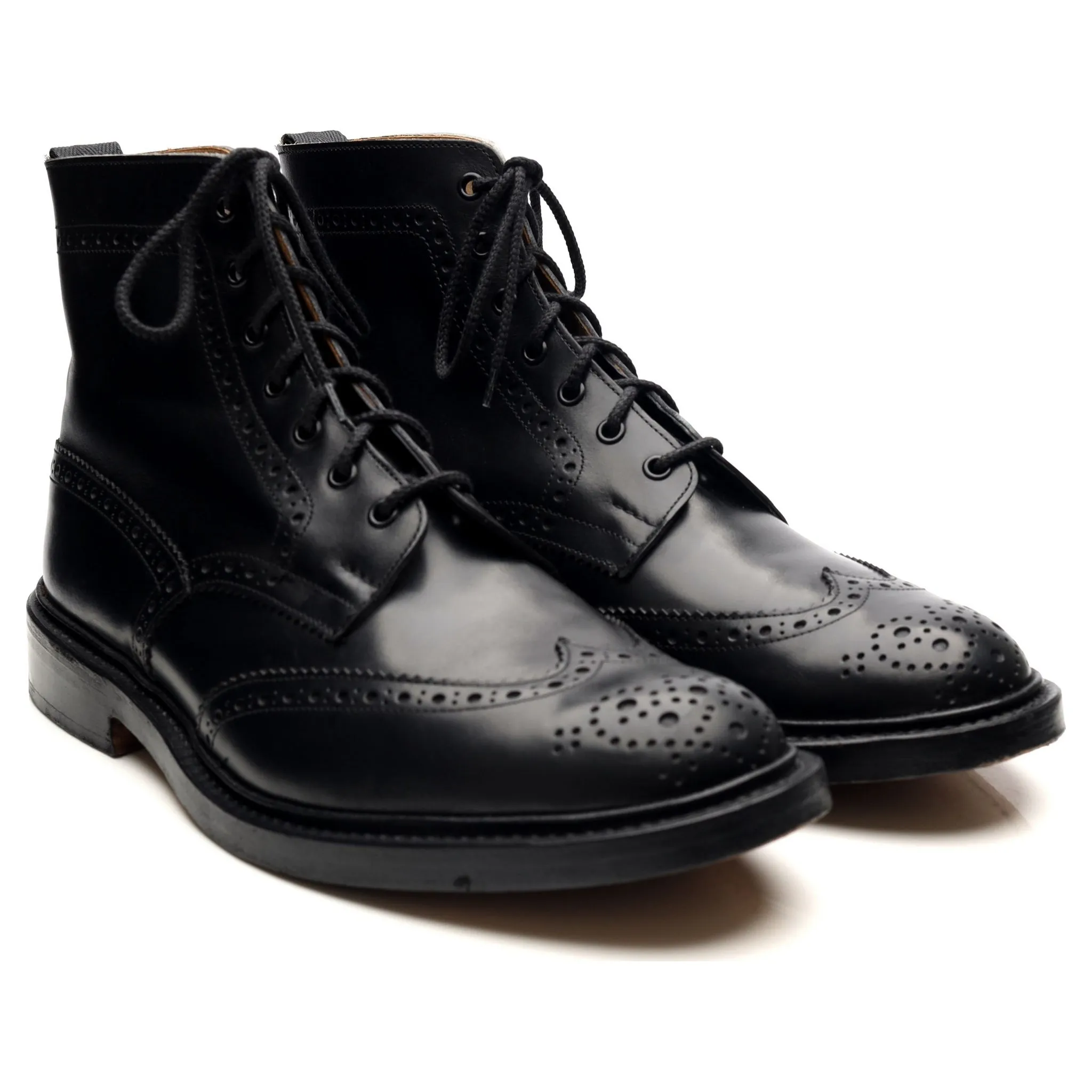 'Stow' Black Leather Brogue Boots UK 11.5