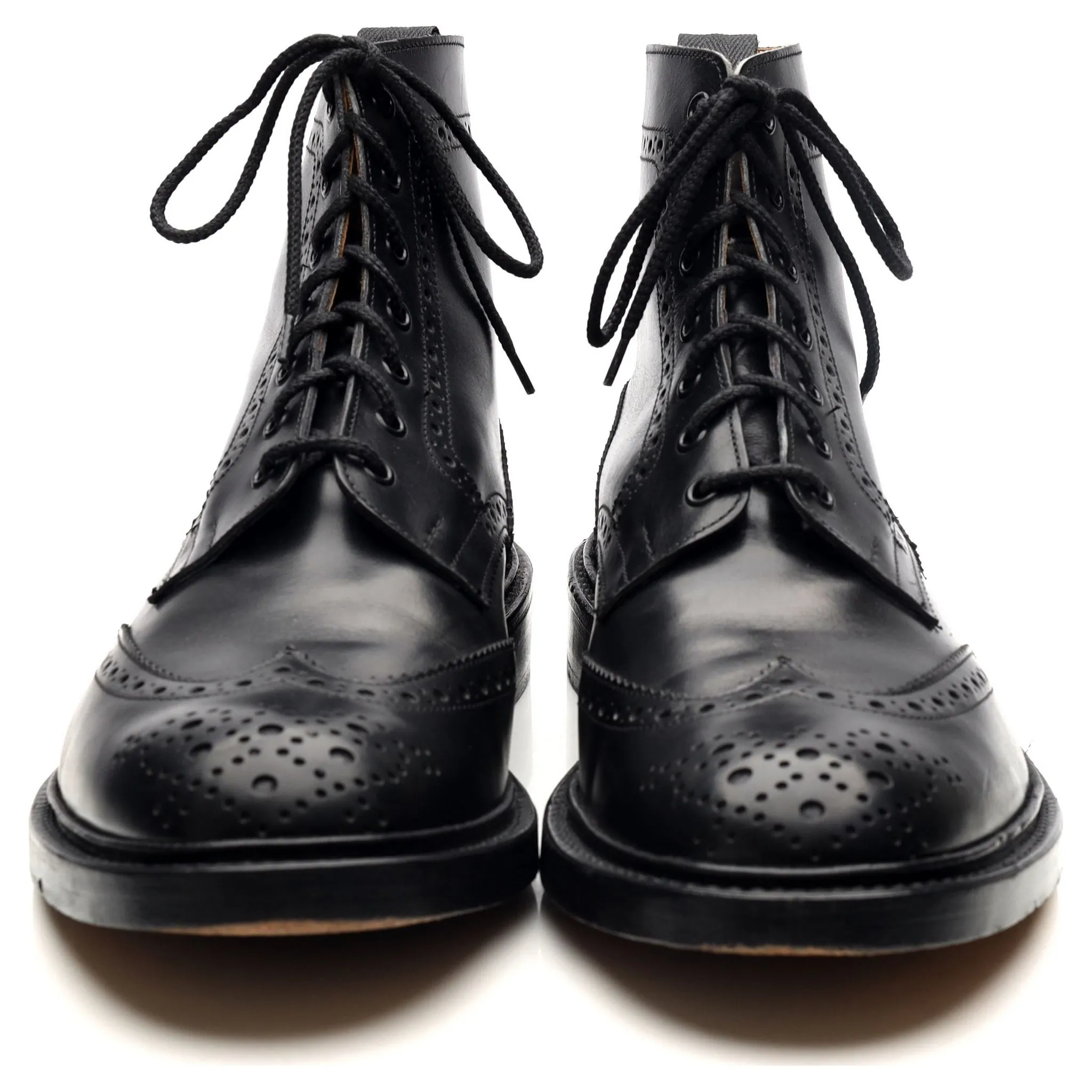 'Stow' Black Leather Brogue Boots UK 11.5