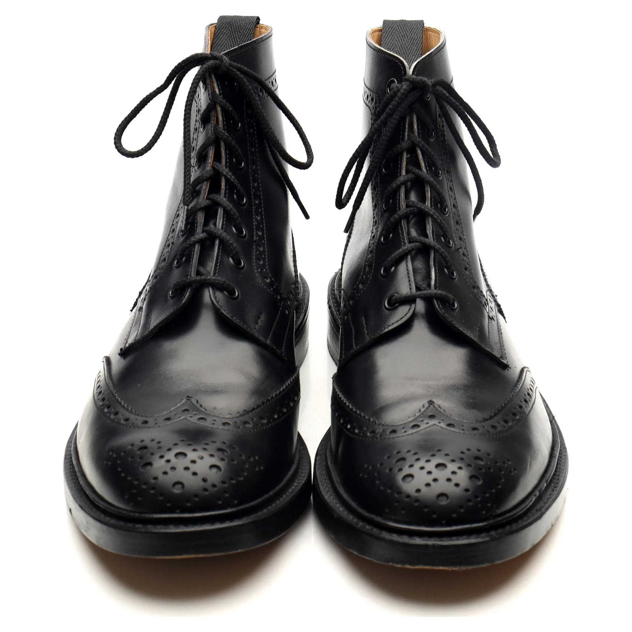 'Stow' Black Leather Brogue Boots UK 11.5