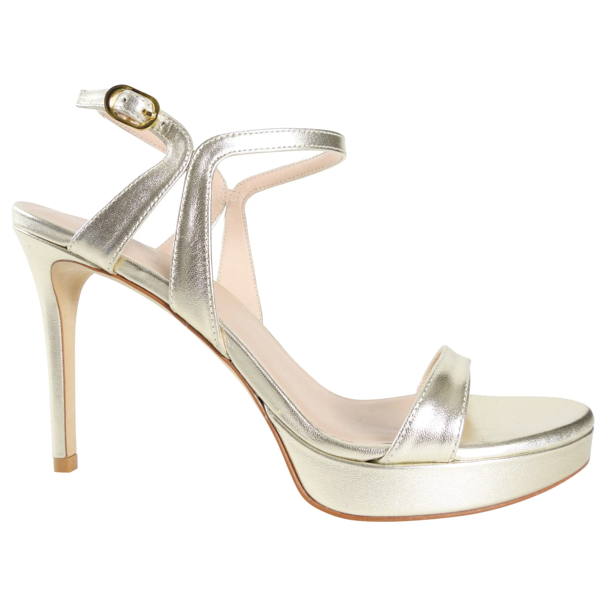 Stuart Weitzman Light Gold Metallic Leather Mariposa 80mm Platform Sandals - 8.5