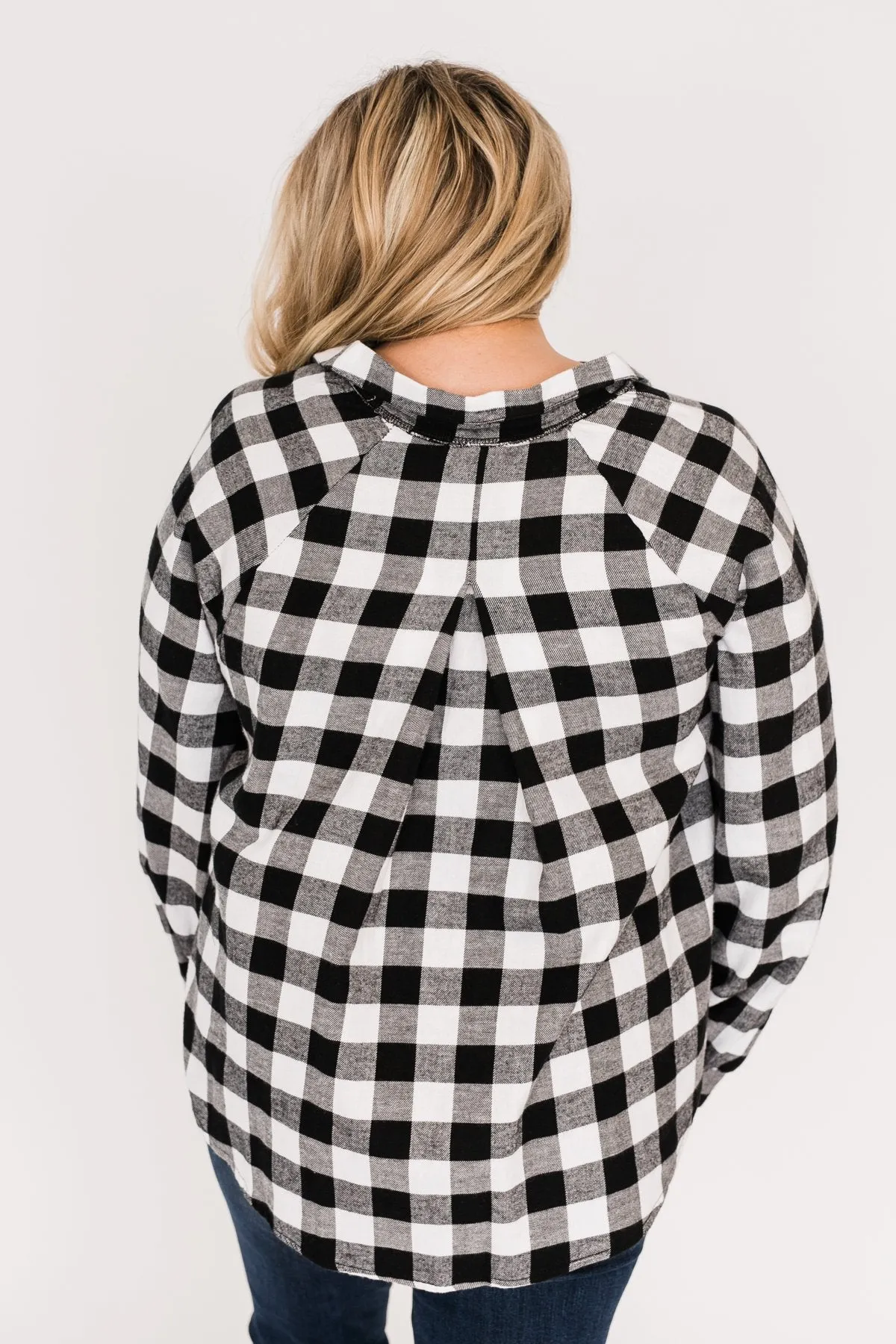 Takes Me Back Front Tie Plaid Top-Black & White