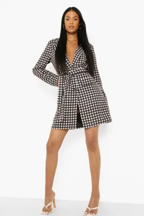 Tall Belted Gingham Blazer Dress