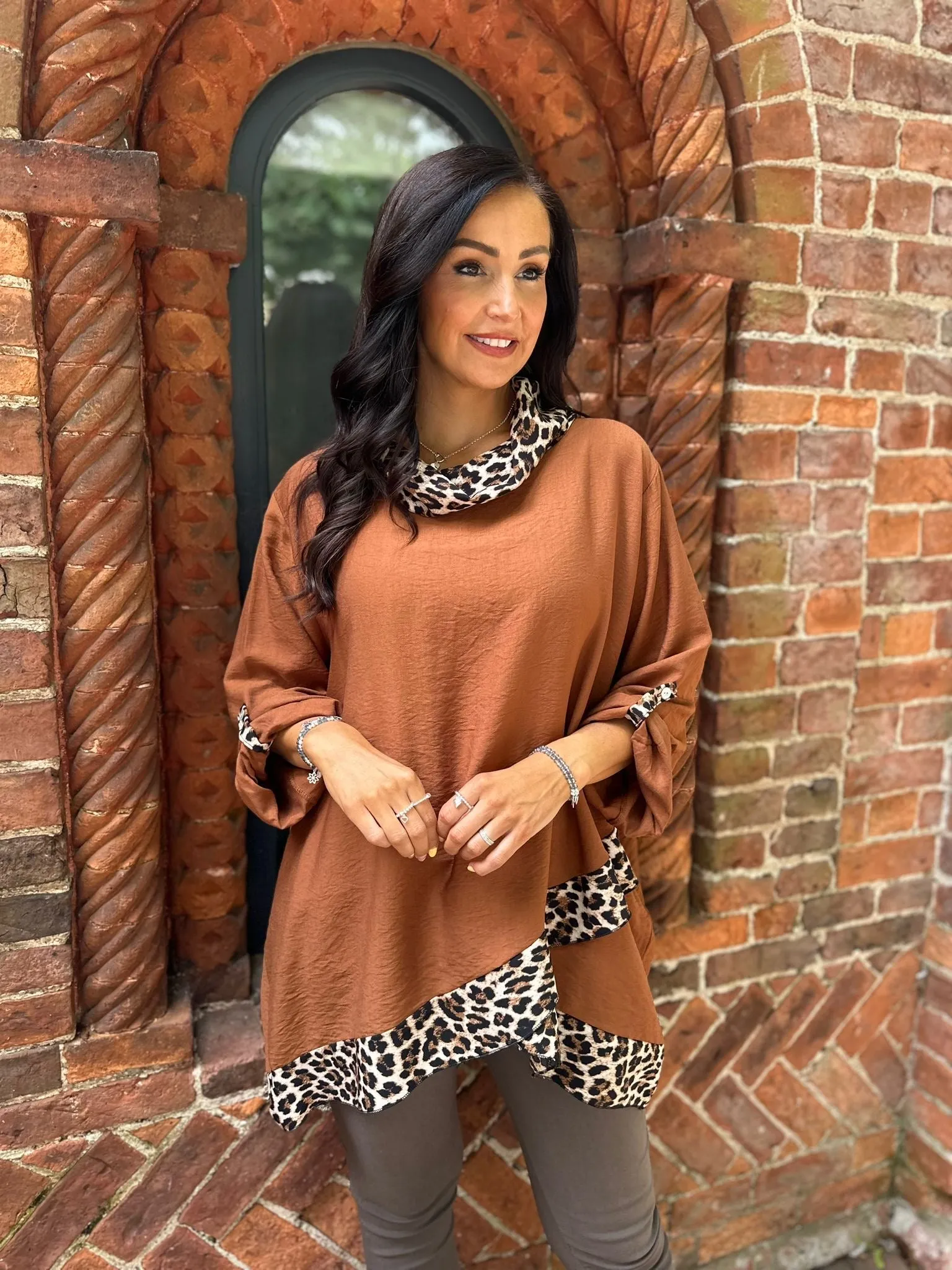 Tan Leopard Cowl Neck Top Frances