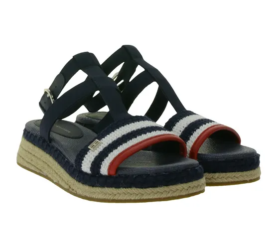 TOMMY HILFIGER women's wedge sandals with raffia details summer shoes FW0FW07272 DW6 dark blue