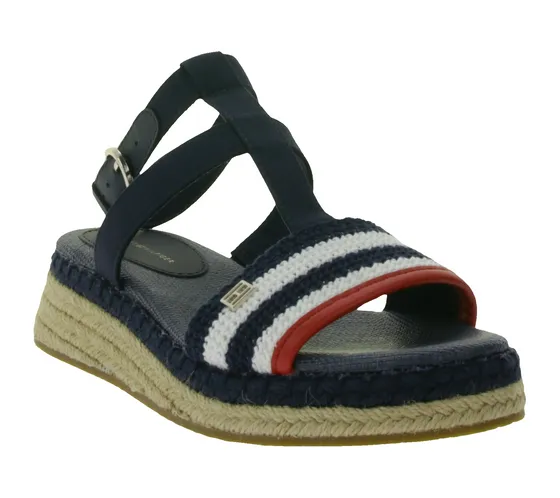 TOMMY HILFIGER women's wedge sandals with raffia details summer shoes FW0FW07272 DW6 dark blue