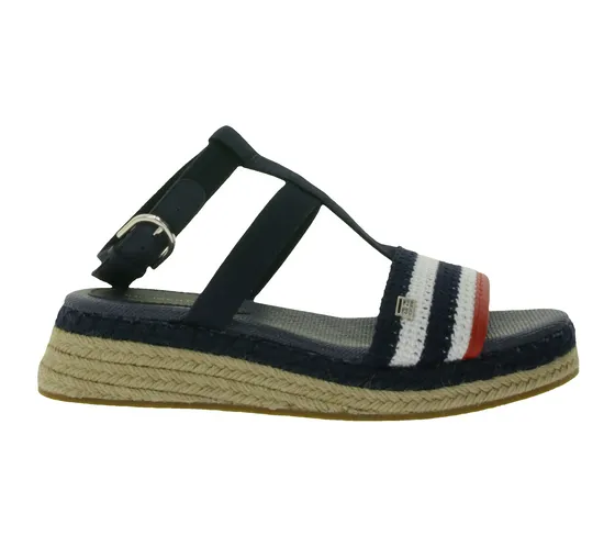 TOMMY HILFIGER women's wedge sandals with raffia details summer shoes FW0FW07272 DW6 dark blue