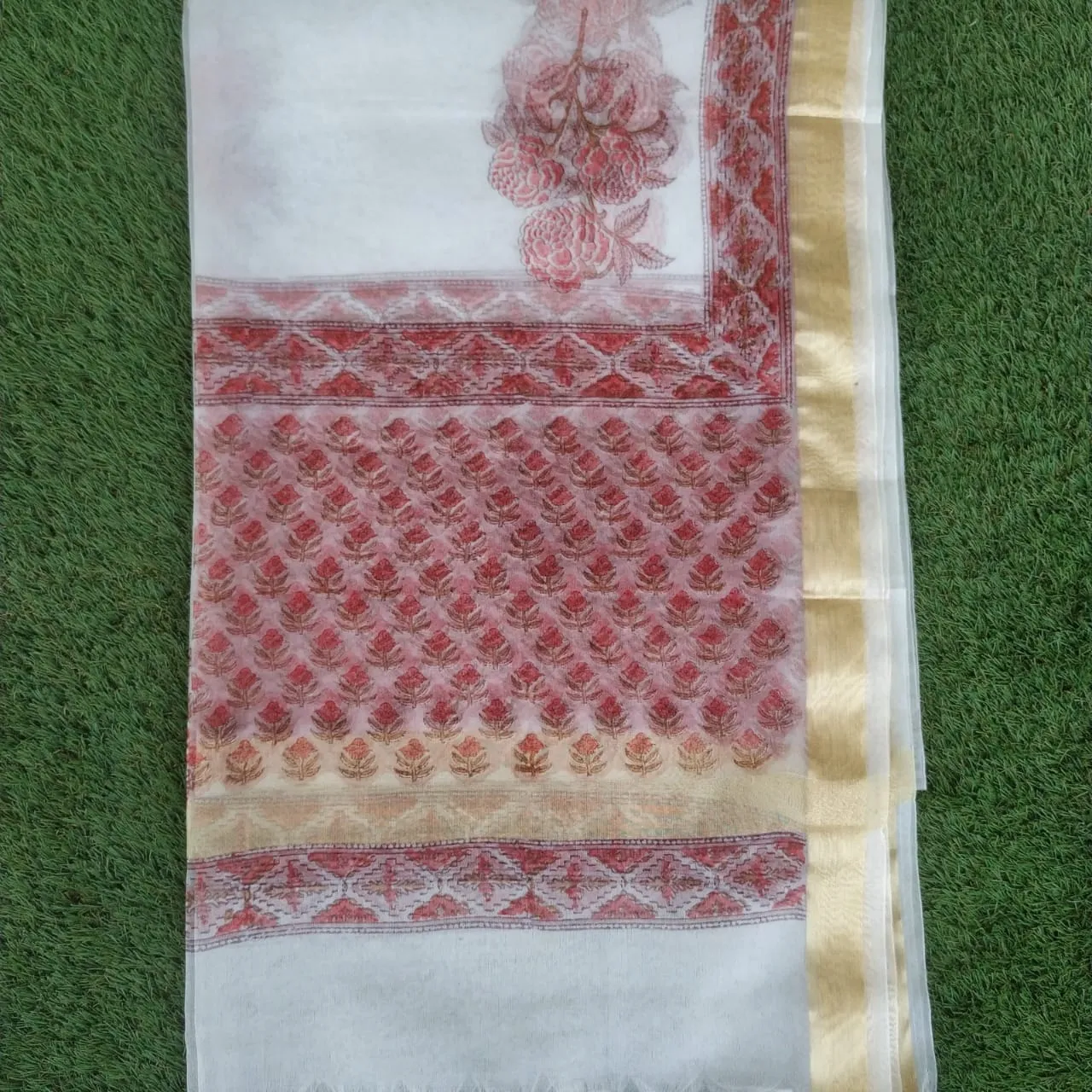 Traditional Hand Block Print Pure Cotton Suit with Organza Dupatta (ORG70)