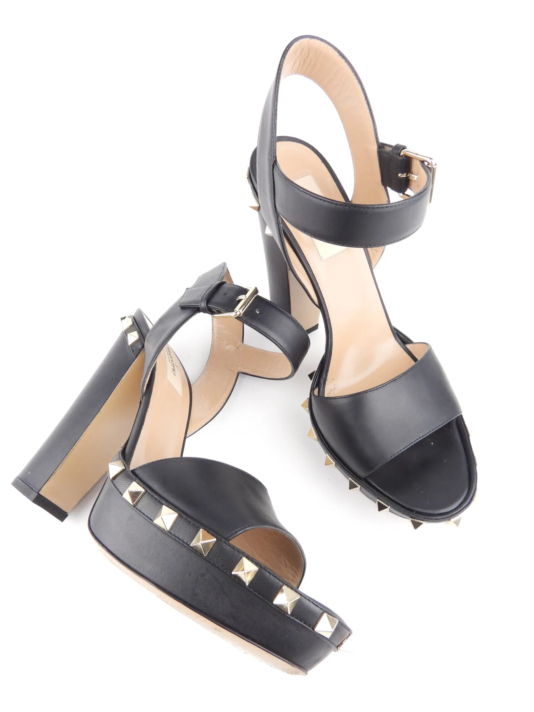 Valentino Garavani Black Leather Rockstud Platform Slingback Sandals - 38.5