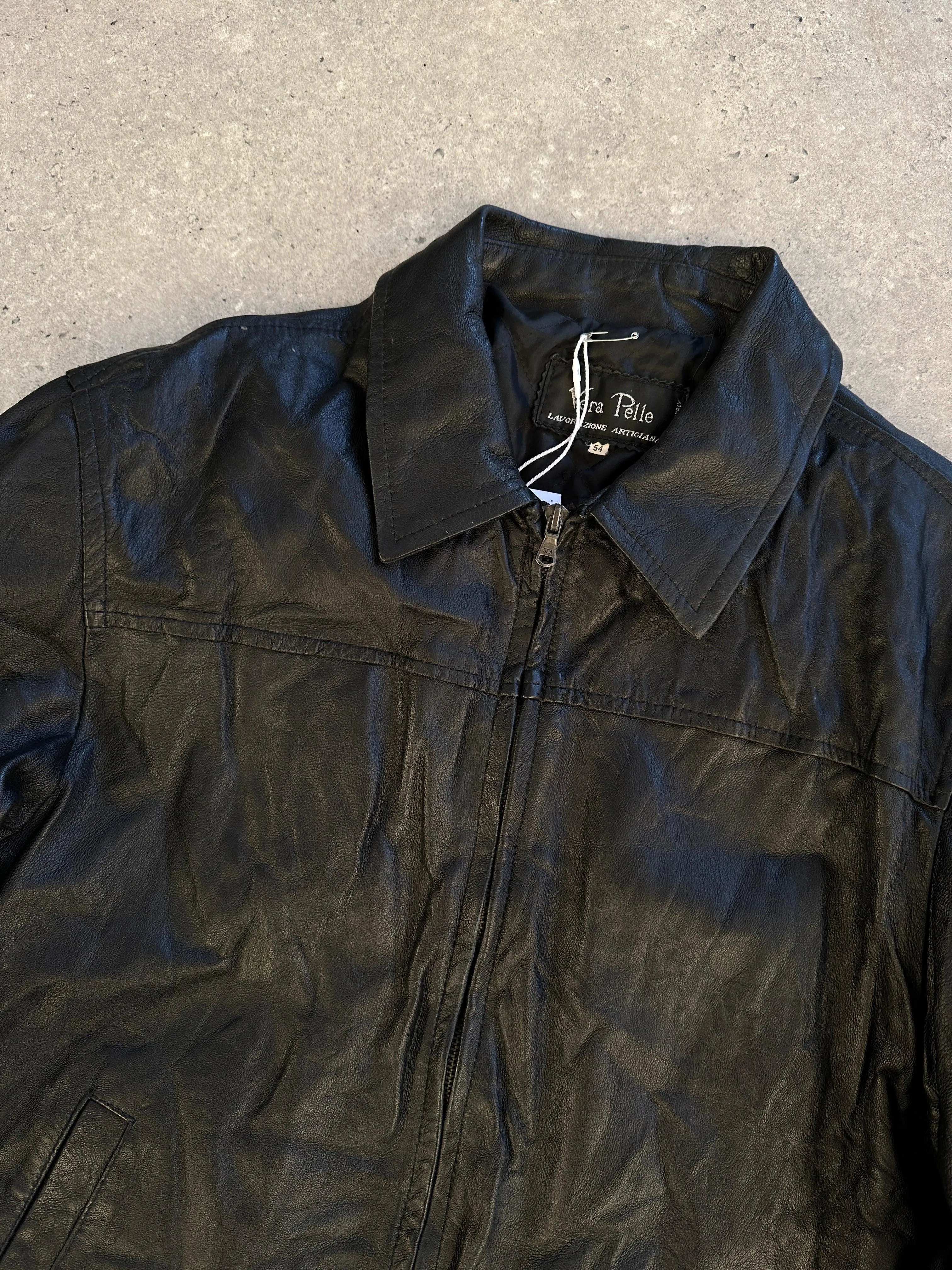 Vintage Zip Up Leather Jacket - M