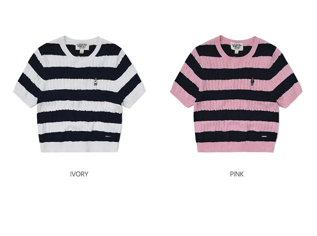 WHO.A.U  |Steve Striped Short Sleeve Sweater (2Colors)  WHKAD2412F