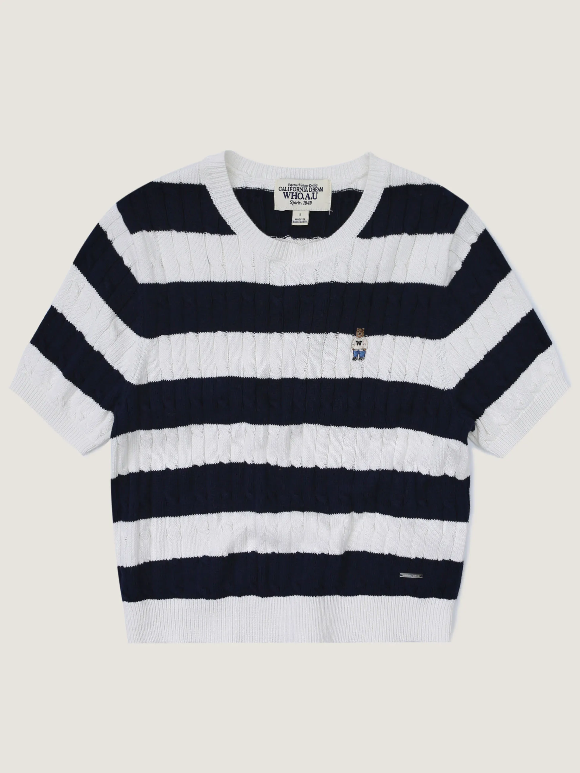 WHO.A.U  |Steve Striped Short Sleeve Sweater (2Colors)  WHKAD2412F