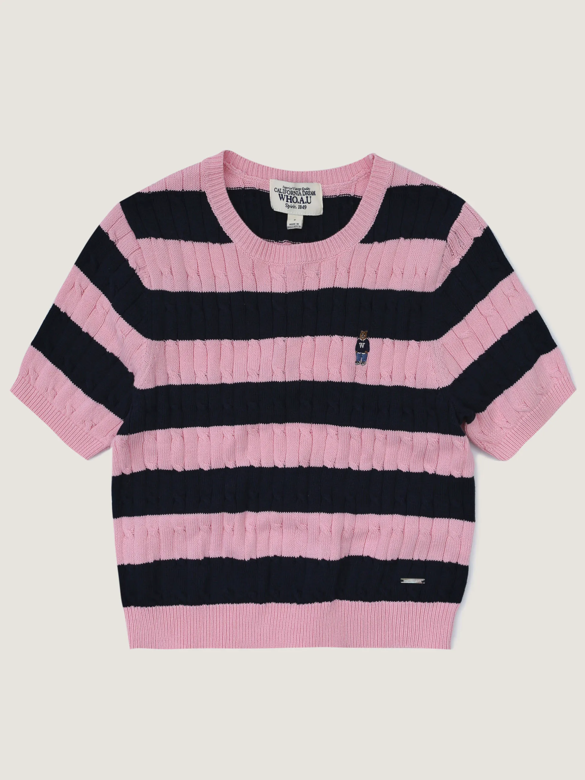 WHO.A.U  |Steve Striped Short Sleeve Sweater (2Colors)  WHKAD2412F