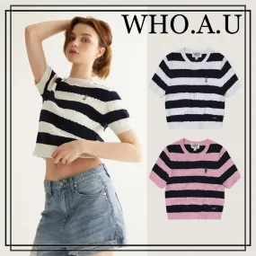 WHO.A.U  |Steve Striped Short Sleeve Sweater (2Colors)  WHKAD2412F