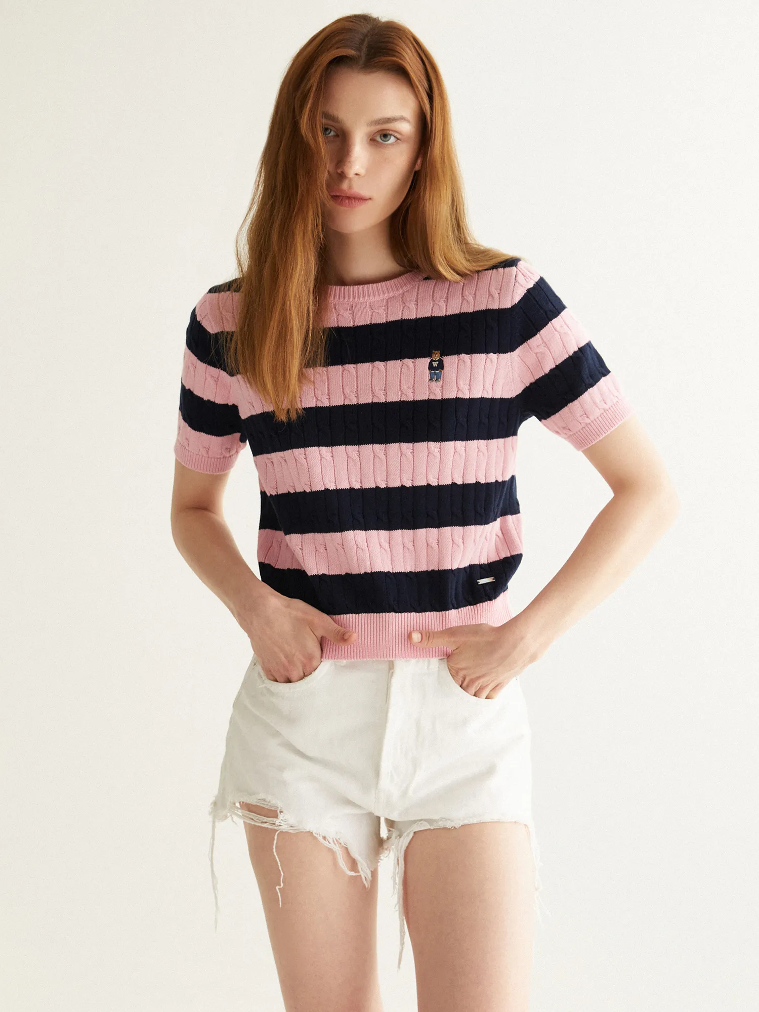 WHO.A.U  |Steve Striped Short Sleeve Sweater (2Colors)  WHKAD2412F