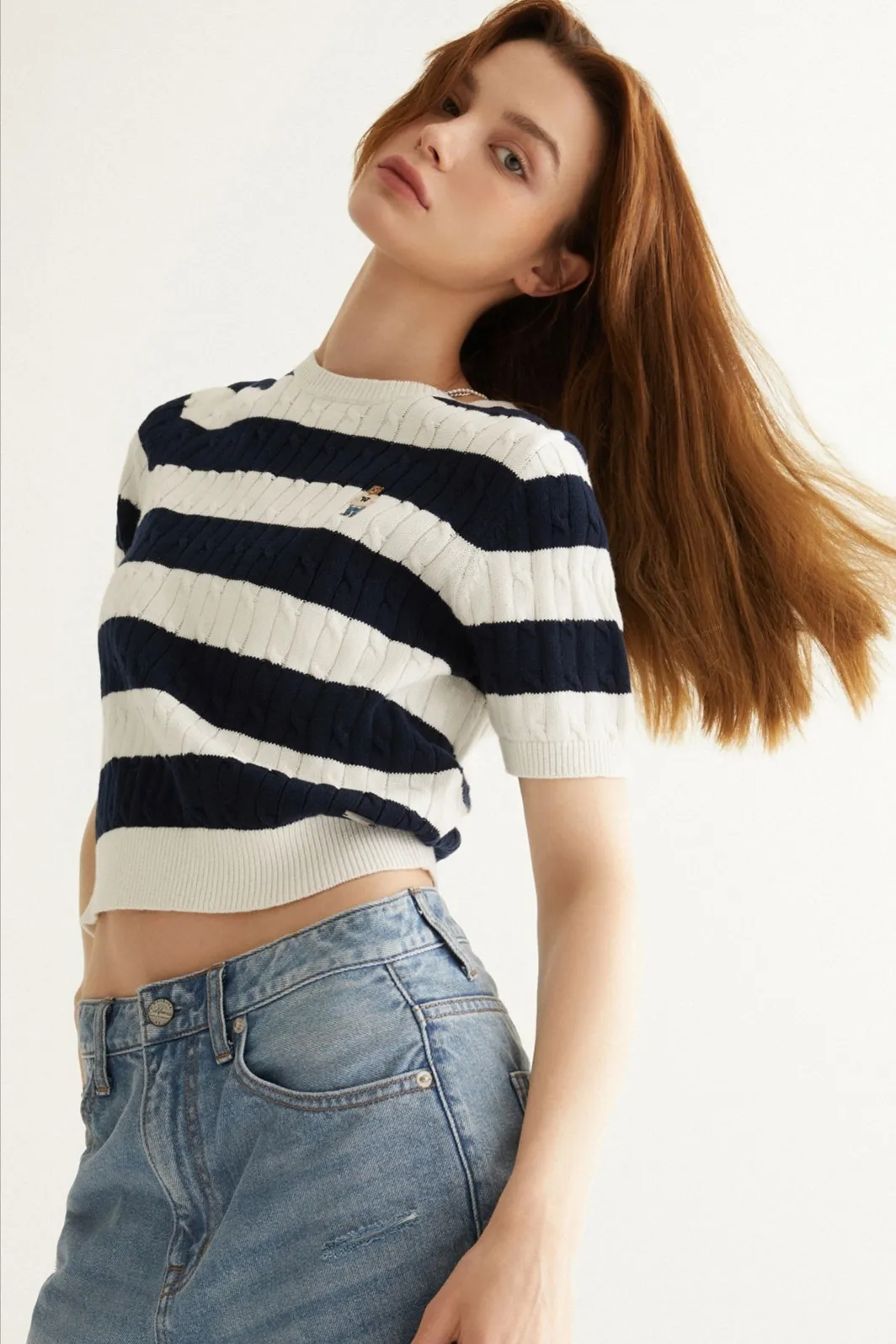 WHO.A.U  |Steve Striped Short Sleeve Sweater (2Colors)  WHKAD2412F