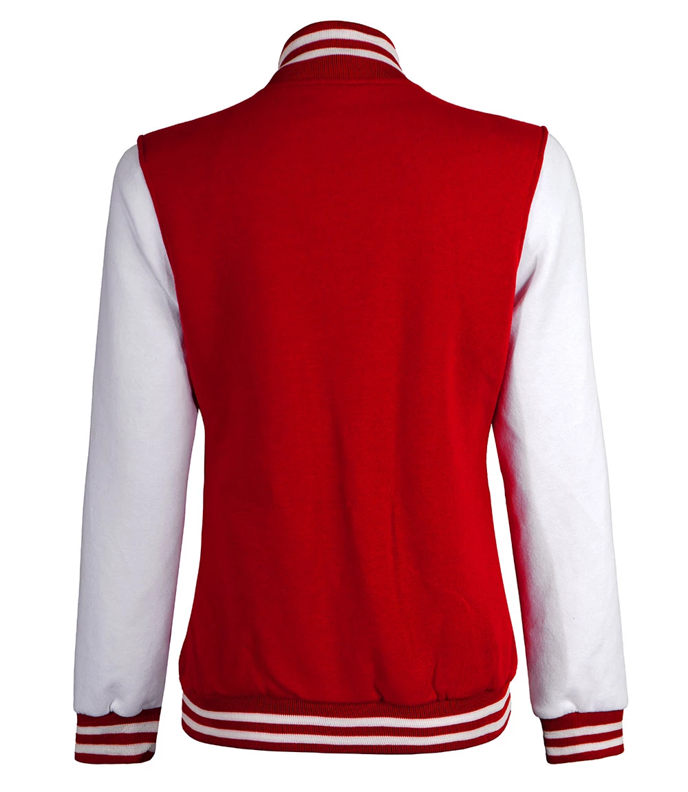 Women's Red and White Varsity Jacket - High School Letterman