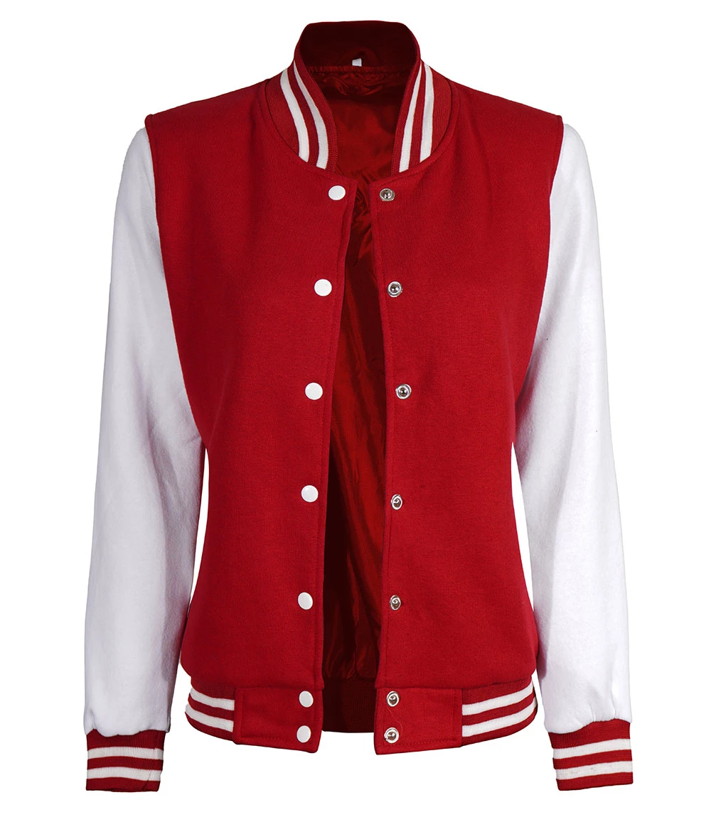 Women's Red and White Varsity Jacket - High School Letterman