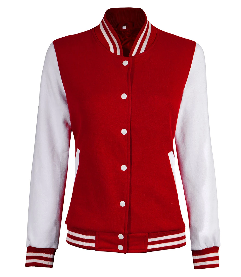 Women's Red and White Varsity Jacket - High School Letterman