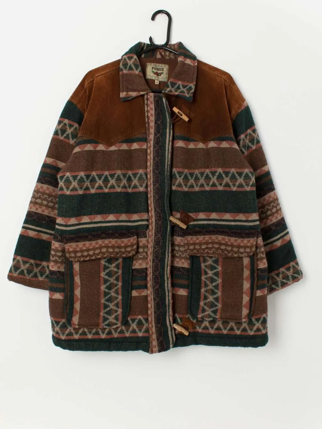 Women’s vintage Navajo Aztec jacket in green and brown – Large