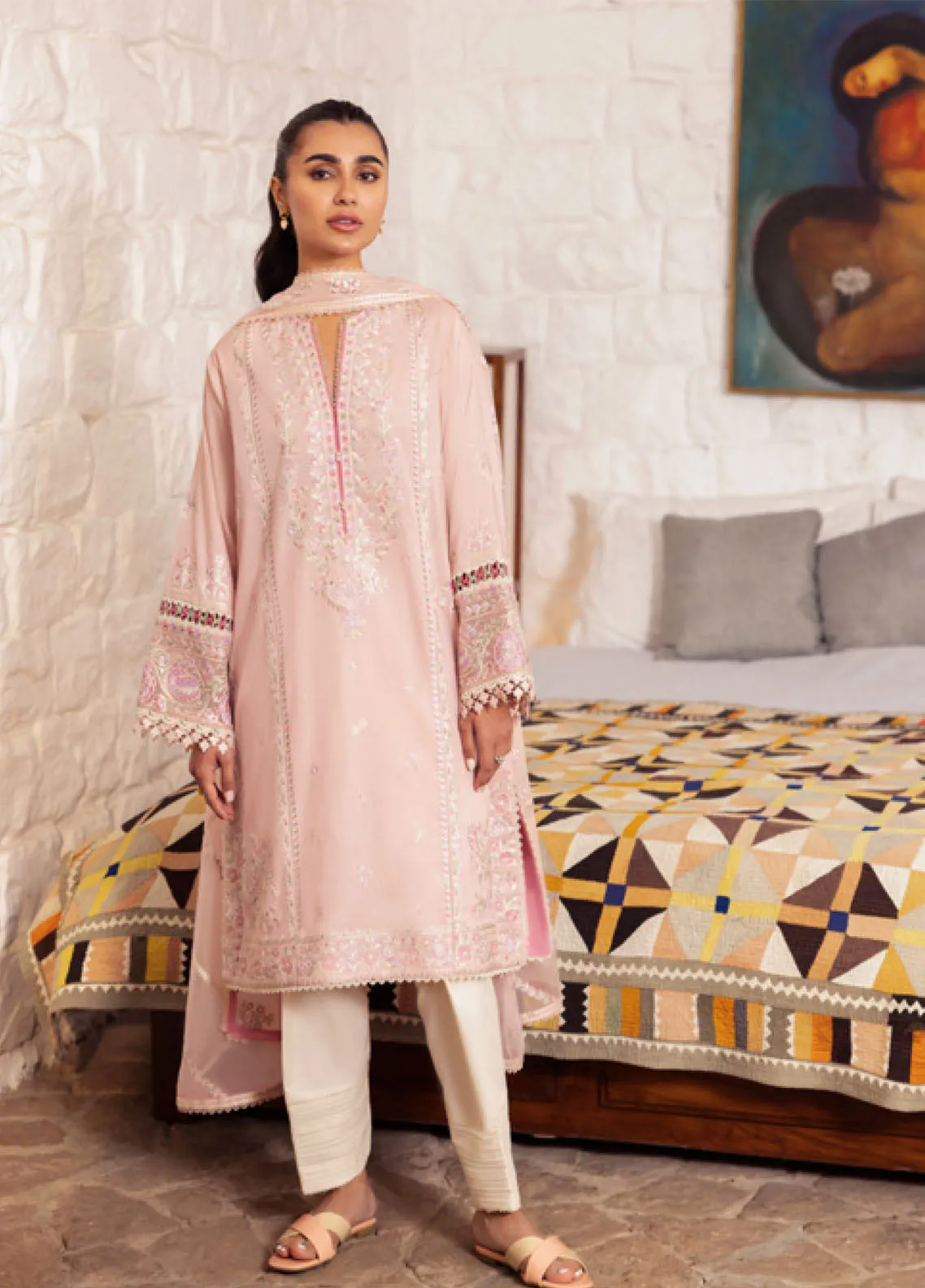 Zaha By Khadija Shah Embroidered Lawn 3 Piece Unstitched Suit ZH24EL D-7A