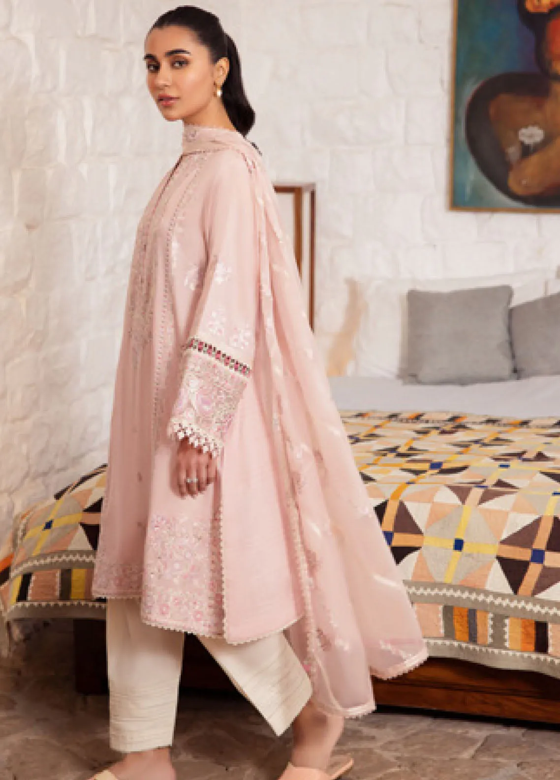 Zaha By Khadija Shah Embroidered Lawn 3 Piece Unstitched Suit ZH24EL D-7A