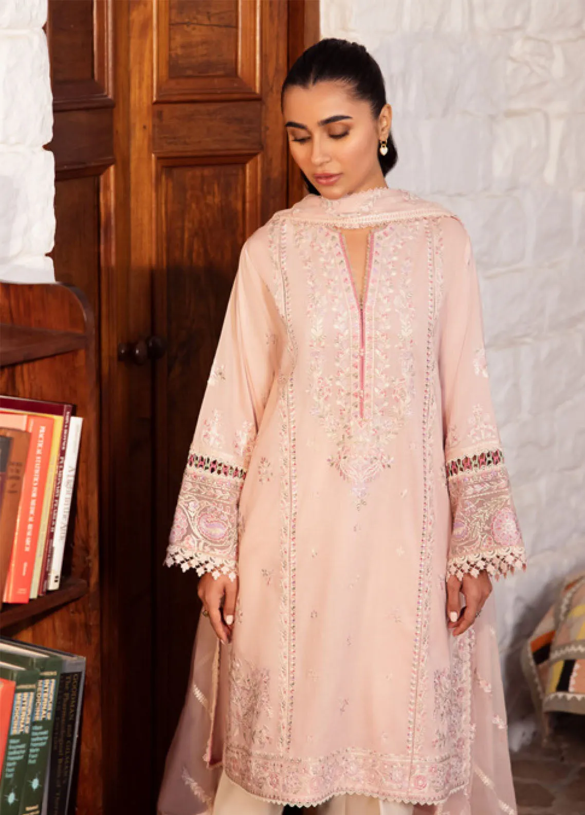 Zaha By Khadija Shah Embroidered Lawn 3 Piece Unstitched Suit ZH24EL D-7A